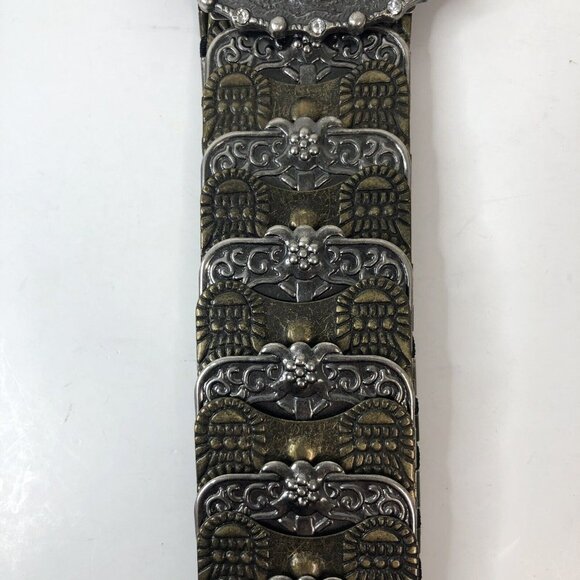 Womens Hammered Metal Stretch Belt Rhinestone Buckle Size XXS *See Description* main image 5